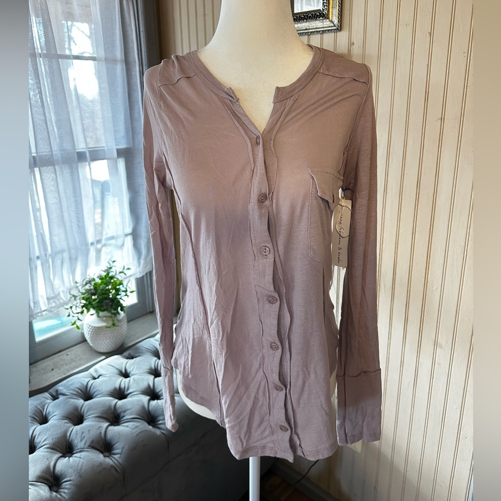 Young Fabulous & Broke Women’s Linen Rayon Button Henley Top S NWT